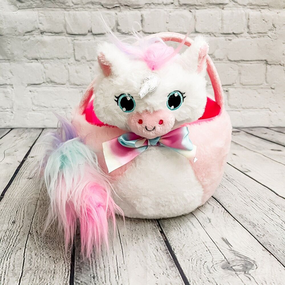 Dan Dee Easter Halloween Pink Unicorn Cat Plush Tote Basket Candy Plush 2019